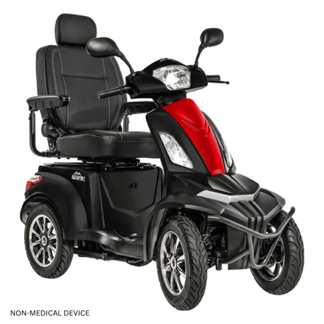 Matte Black Color with Red Panel Pride BAJA® Raptor 2 Outdoor 4-Wheel Scooter - Angled View