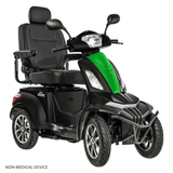 Matte Black Color with Green Panel Pride BAJA® Raptor 2 Outdoor 4-Wheel Scooter - Angled View