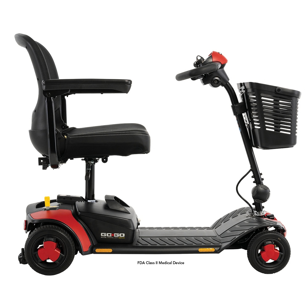 Pride Go Go Elite Traveller® Gen 3 4-Wheel Mobility Scooter in Cardinal Red Color -  Side View