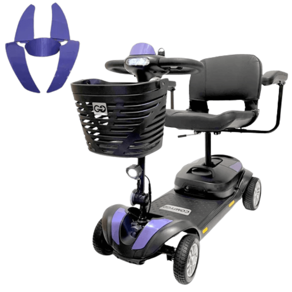 Purple ComfyGO Z-4 Ultra-Light Portable Electric Mobility Scooter Armrest Lifted - Angled View