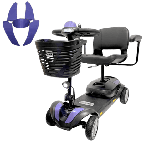 Purple ComfyGO Z-4 Ultra-Light Portable Electric Mobility Scooter Armrest Lifted - Angled View
