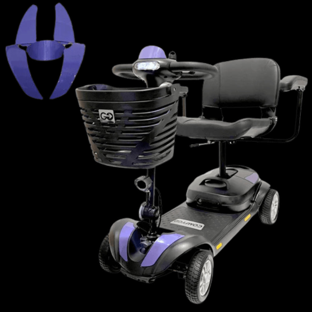 Purple ComfyGO Z-4 Ultra-Light Portable Electric Mobility Scooter Armrest Lifted - Angled View