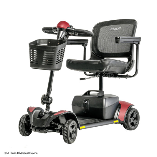 Red Accent Pride Go Go Elite Traveller® 2 Mobility Scooter -  Angled View