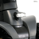 Matte Gray Pride Pursuit 2 Outdoor Mobility Scooter - Closeup View of the Front Lights