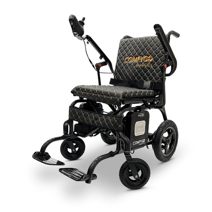 Black Textile ComfyGO Phoenix Carbon Fiber Lightweight Electric Wheelchair - Angled View