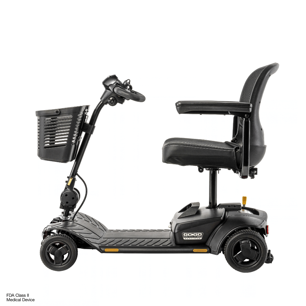 Pride Go Go Elite Traveller® Gen 3 Platinum Mobility Scooter in Black Color -  Side View