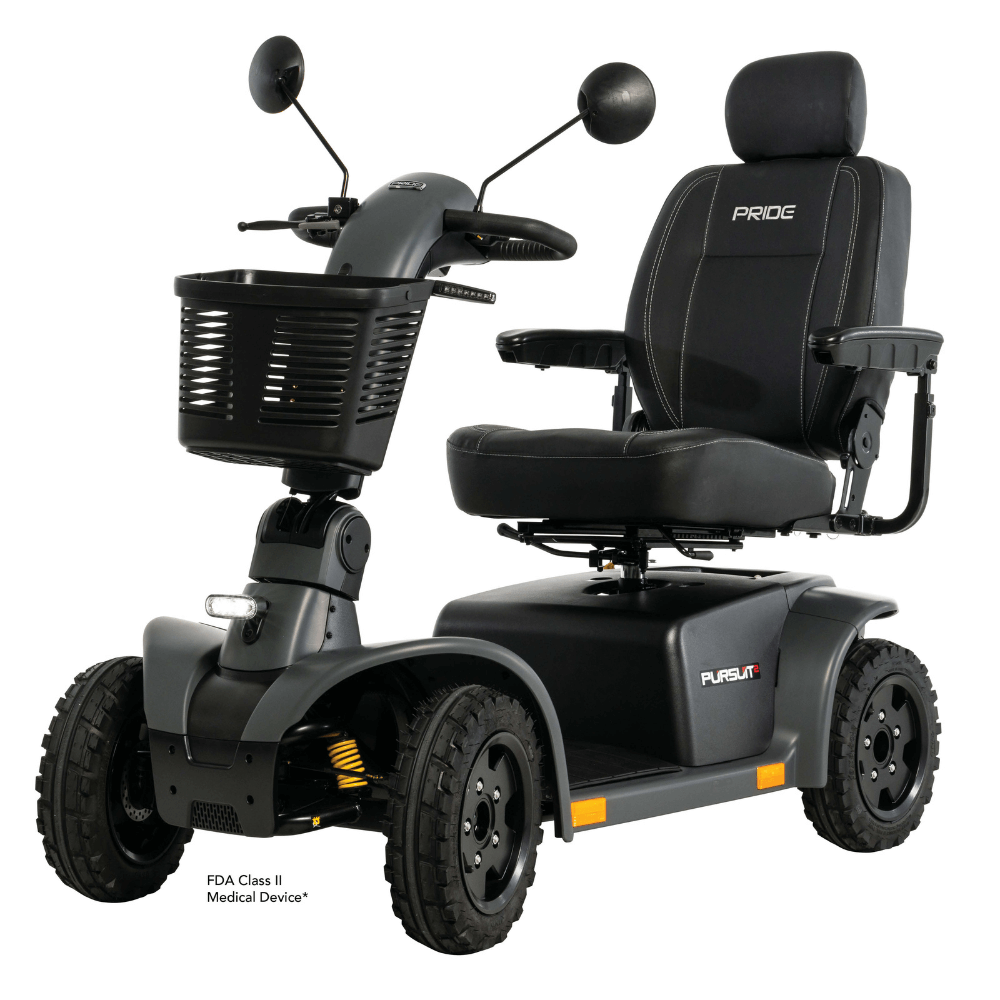 Matte Gray Pride Pursuit 2 Outdoor Mobility Scooter - Angled View
