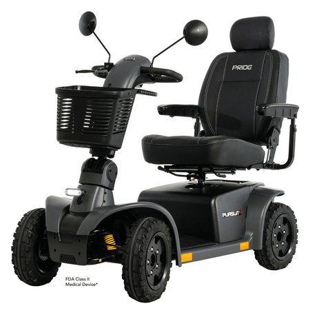 Matte Gray Pride Pursuit 2 Outdoor Mobility Scooter - Angled View