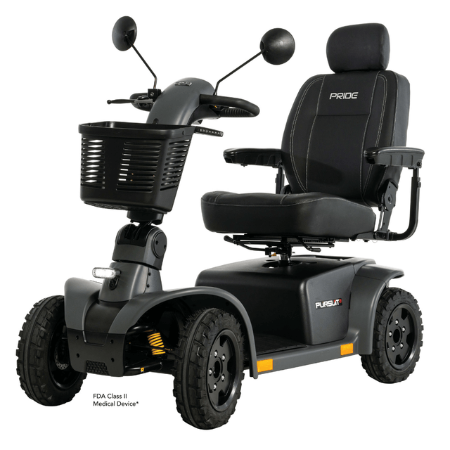 Matte Gray Pride Pursuit 2 Outdoor Mobility Scooter - Angled View