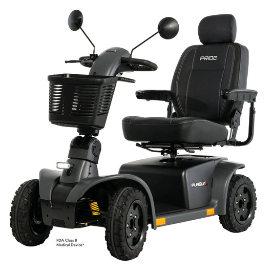 Matte Gray Pride Pursuit 2 Outdoor Mobility Scooter - Angled View