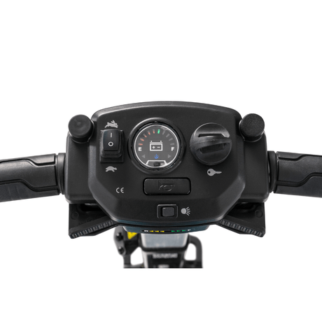 Sugar Plum Color Pride i-Go™ Lightweight Folding Travel Scooter Closeup View of the Control Panel