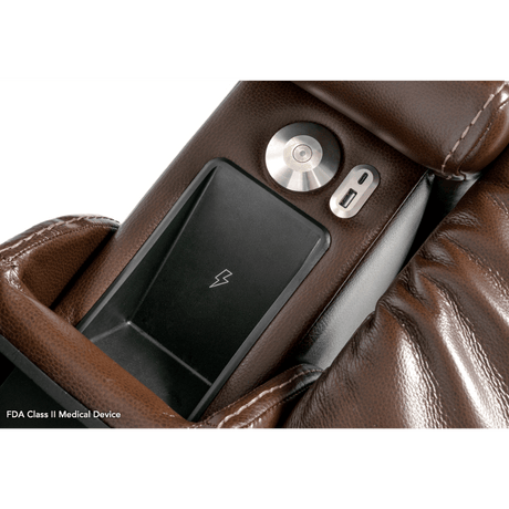 Coffee Color in Sorrento Leather Pride Mobility VivaLift!® Premier - Closeup View of the Wireless Charger