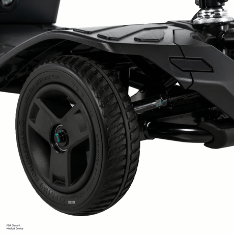 Pride Go Go® Ultra X Gen 3 4-Wheel Mobility Scooter In black Color -  Rear Wheel Closeup View