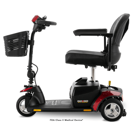 Red Pride Go Go Elite Traveller® 3-Wheel Scooter 18AH Battery - Angled View