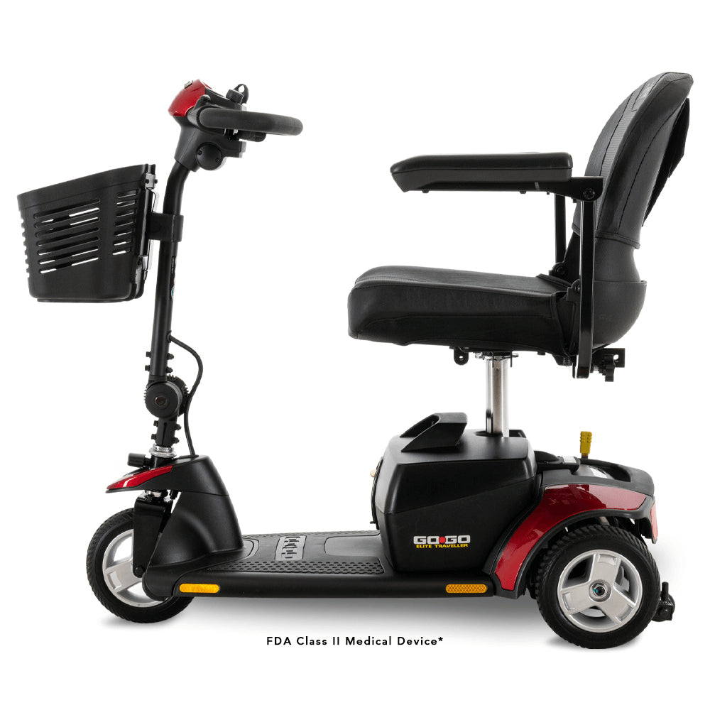 Red Pride Go Go Elite Traveller® 3-Wheel Scooter 18AH Battery - Angled View