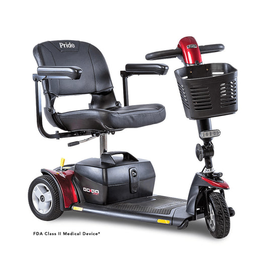 Red Color  Pride Go Go® Sport 3-Wheel Mobility Scooter - Angled View