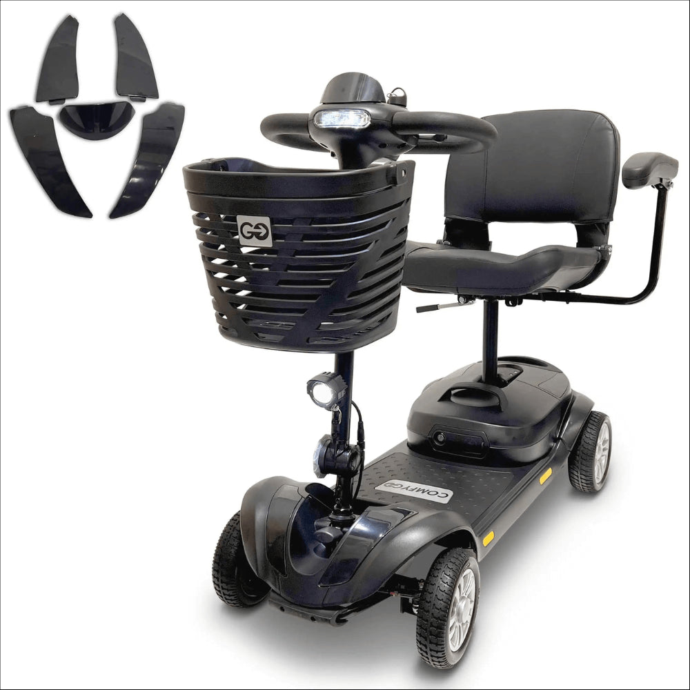 Black ComfyGO Z-4 Ultra-Light Portable Electric Mobility Scooter Armrest Lifted - Angled View