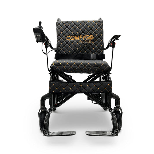 Black Textile ComfyGO Phoenix Carbon Fiber Lightweight Electric Wheelchair - Front View