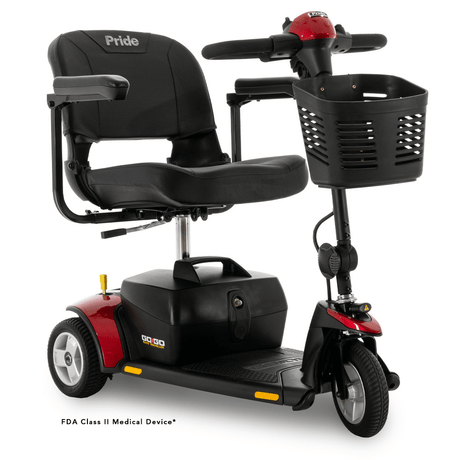 Red Pride Go Go Elite Traveller® 3-Wheel Scooter 18AH Battery - Angled View