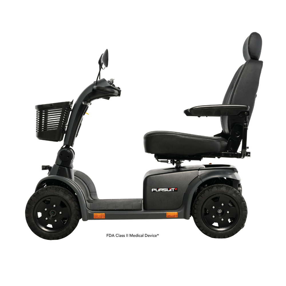 Matte Gray Pride Pursuit 2 Outdoor Mobility Scooter - Side View