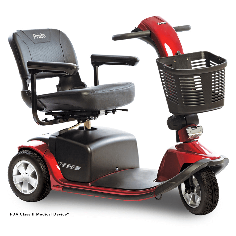  Candy Apple Red Pride Victory® 10 Portable 3-Wheel Scooter - Angled View