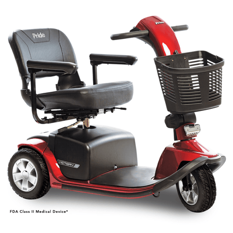  Candy Apple Red Pride Victory® 10 Portable 3-Wheel Scooter - Angled View