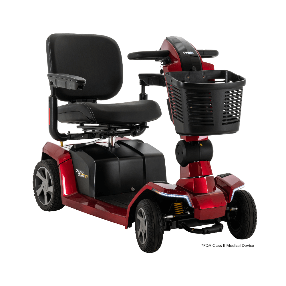 Candy Apple Red Color Pride Zero Turn 10 Mobility Scooter - Angled View