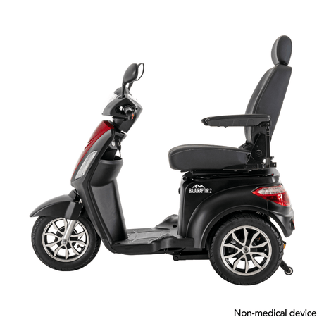 Matte Black Color with Red Panel Pride BAJA® Raptor 2 Outdoor 3-Wheel Scooter - Side View