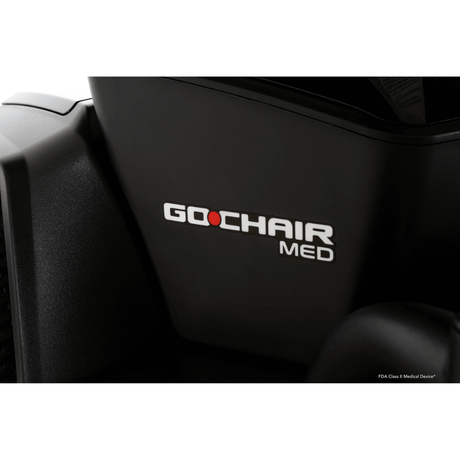 Pride Go Chair® MED Portable Power Wheelchair Closeup View of the Logo