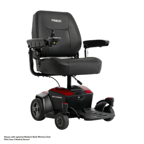 Ruby Red Color High Back Seat Pride Go Chair® Portable Disassembling Power Wheelchair - Angled View