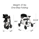Enhance Mobility Roamate 3-in-1 Power Rollator in white color - Dimensions