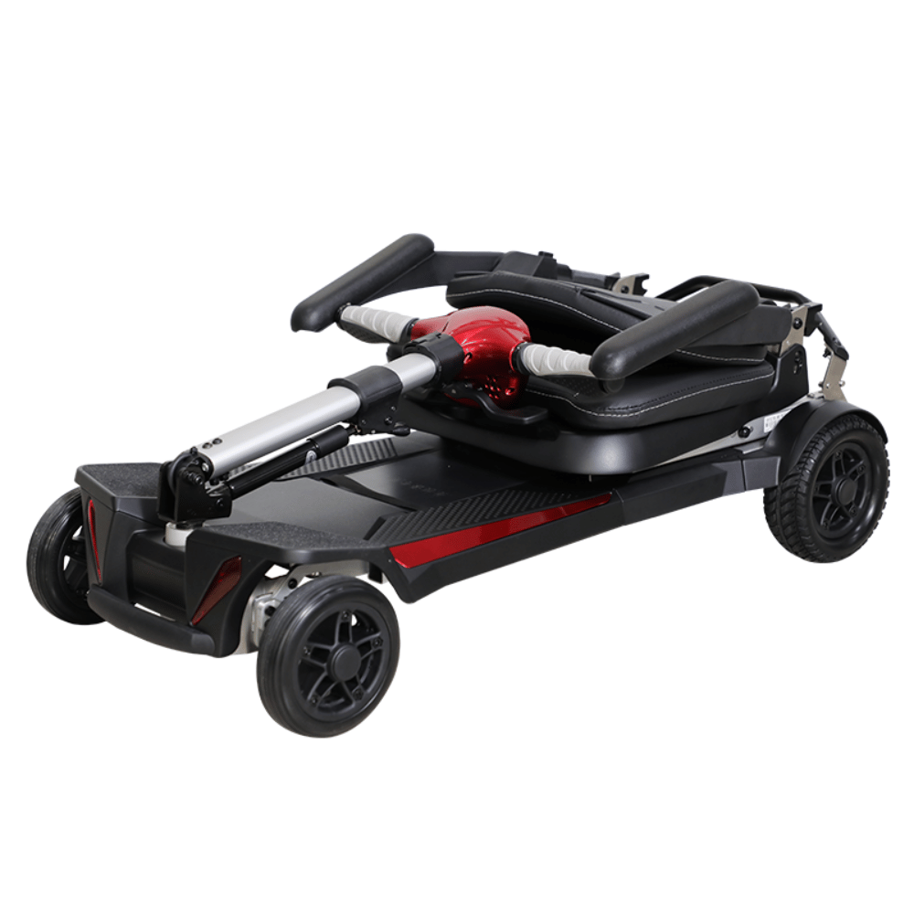 Enhance Mobility MobiFree Folding Mobility Scooter in Red Color - Folded Angled View
