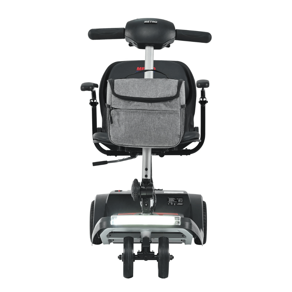 Gloss Black Metro Mobility Air Classic Compact Foldable Mobility Scooter - Front View