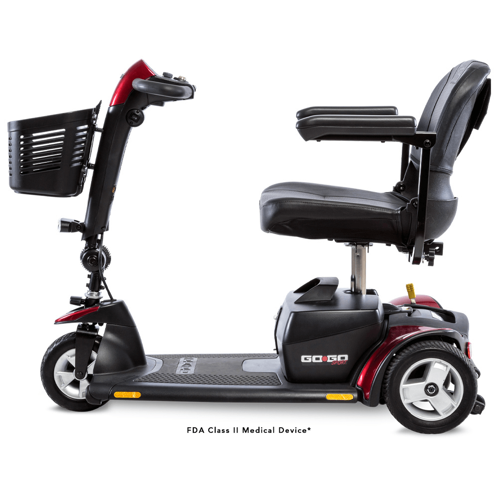 Red Color  Pride Go Go® Sport 3-Wheel Mobility Scooter - Side View
