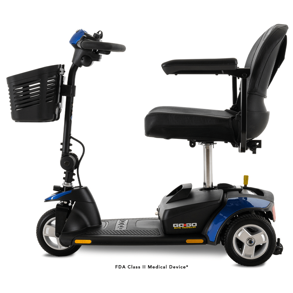 Blue Pride Go Go Elite Traveller® 3-Wheel Scooter 18AH Battery - Angled View