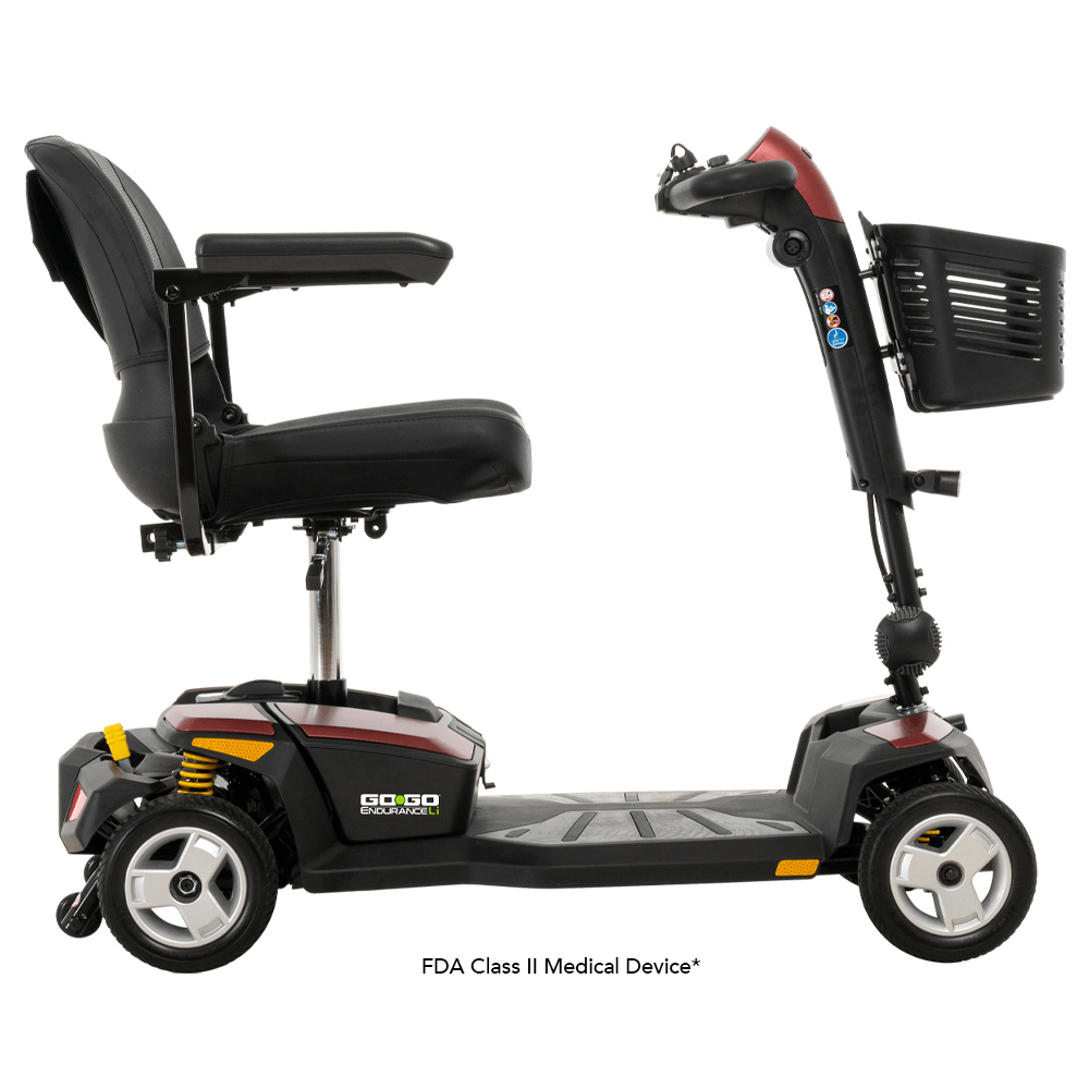 Red Color Pride Go Go® Endurance Li Mobility Scooter -  Side View