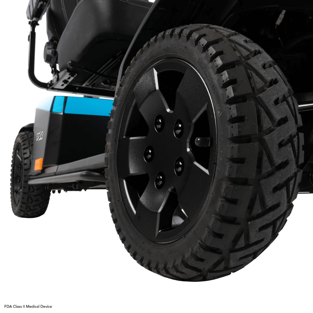 Pride PX4 All Terrain Mobility Scooter - Close up View of the Front Wheels