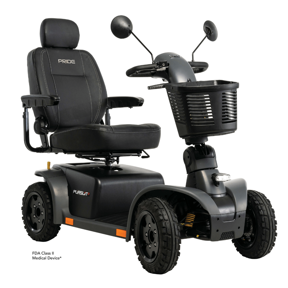 Matte Gray Pride Pursuit 2 Outdoor Mobility Scooter - Angled View