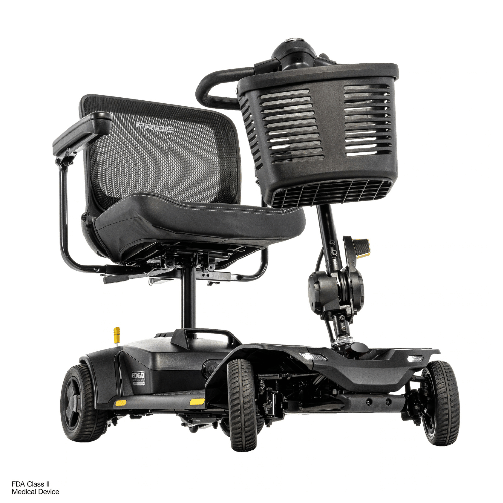 Pride Go Go Elite Traveller® Gen 3 Platinum Mobility Scooter in Black Color -  Angled View