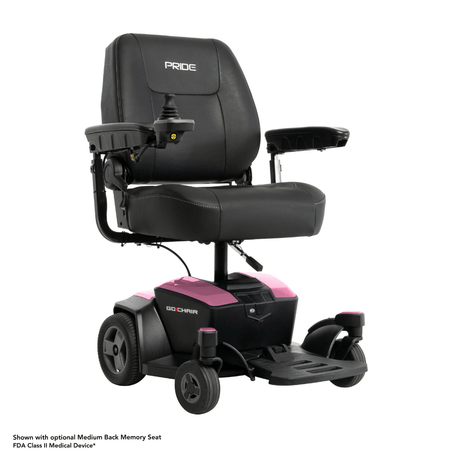 Rose Quartz Color High Back Seat Pride Go Chair® Portable Disassembling Power Wheelchair - Angled View