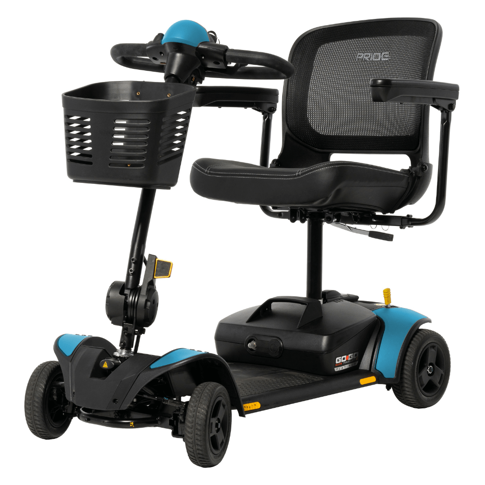 Ice Blue Accent Pride Go Go Elite Traveller®2 Platinum 4-wheel - Angled View