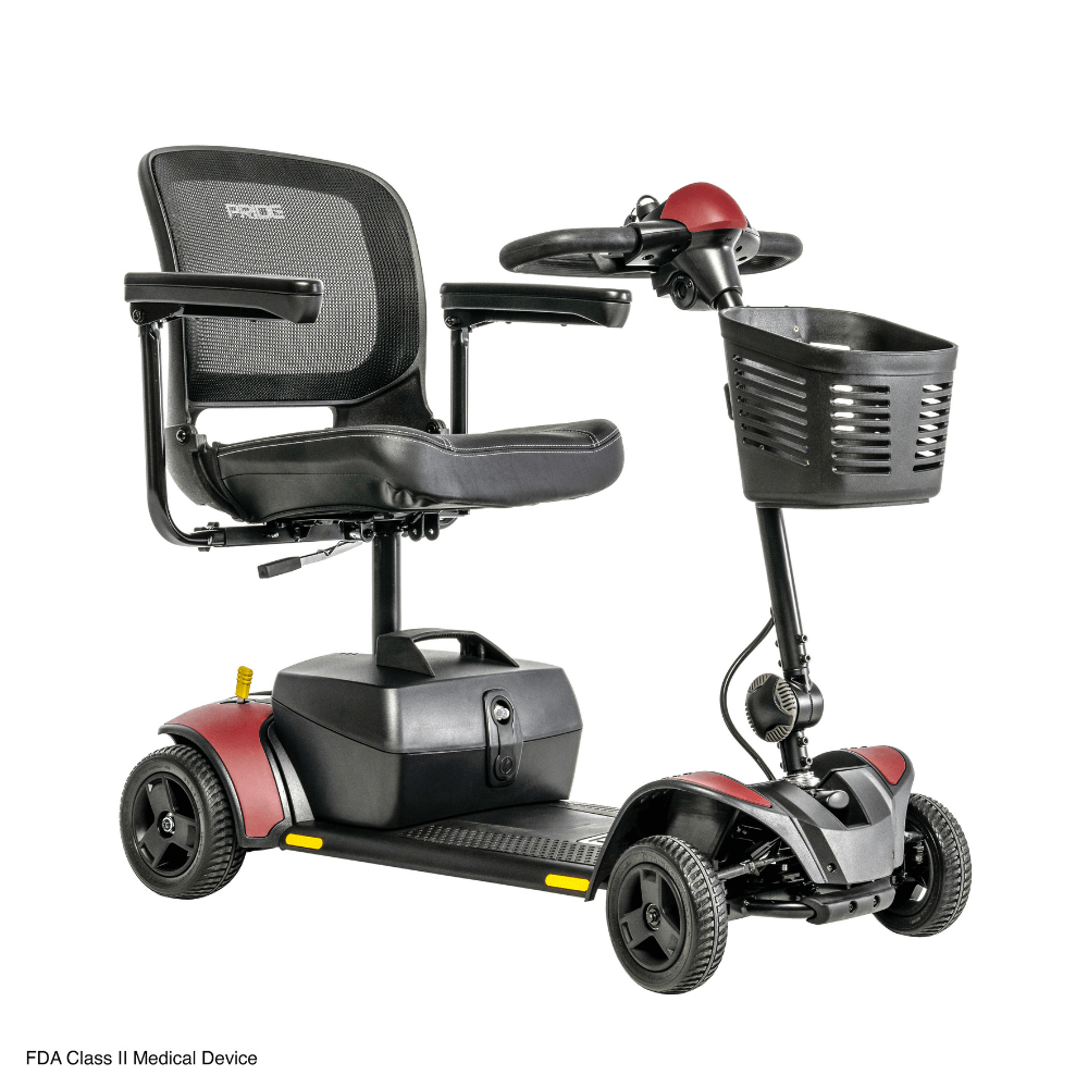  Red Accent Pride Go Go Elite Traveller® 2 Mobility Scooter -  Angled View