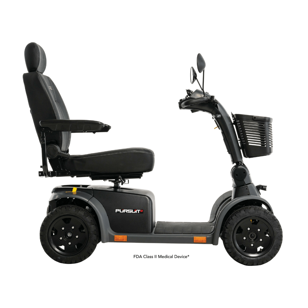 Matte Gray Pride Pursuit 2 Outdoor Mobility Scooter - Side View