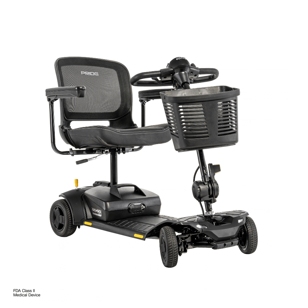Pride Go Go Elite Traveller® Gen 3 Platinum Mobility Scooter in Black Color -  Angled View