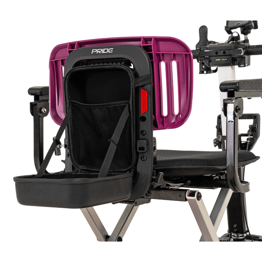 Sugar Plum Color Pride i-Go™ Lightweight Folding Travel Scooter Closeup View of the back Compartment