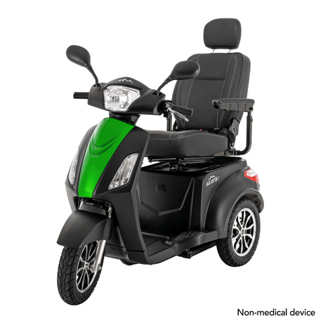 Matte Black Color with Green Panel Pride BAJA® Raptor 2 Outdoor 3-Wheel Scooter - Angled View