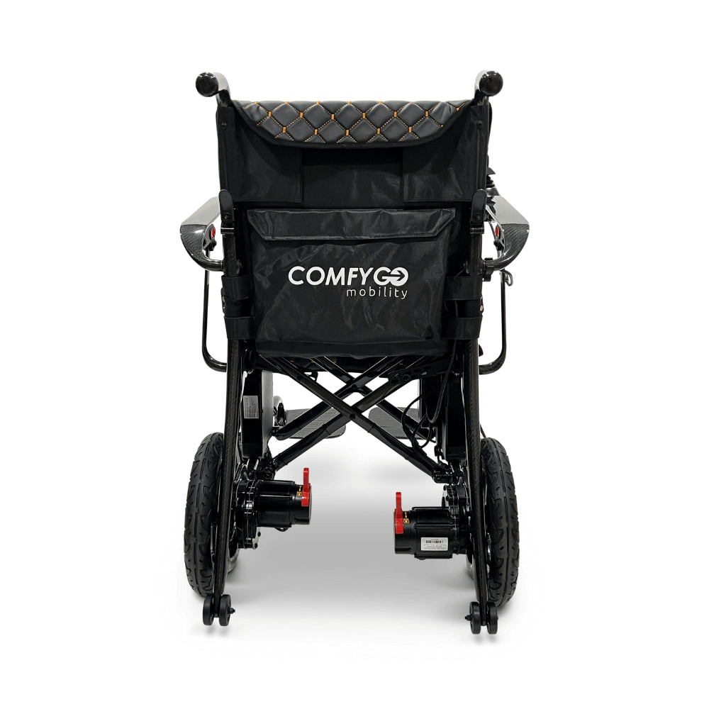 Black Textile ComfyGO Phoenix Carbon Fiber Lightweight Electric Wheelchair - Rear View