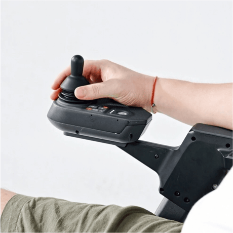 Enhance Mobility Roamate 3-in-1 Power Rollator in white color - Joystick Closeup View