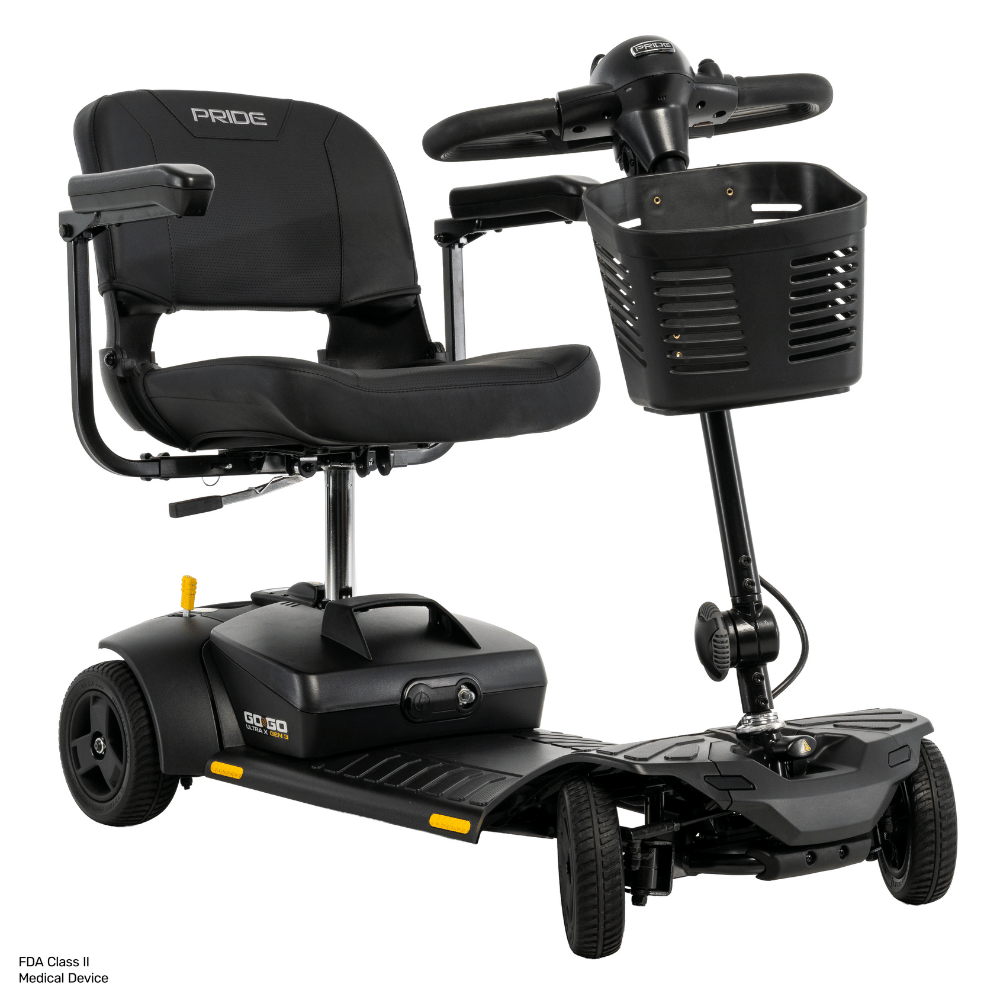 Pride Go Go® Ultra X Gen 3 4-Wheel Mobility Scooter In black Color -  Angled View