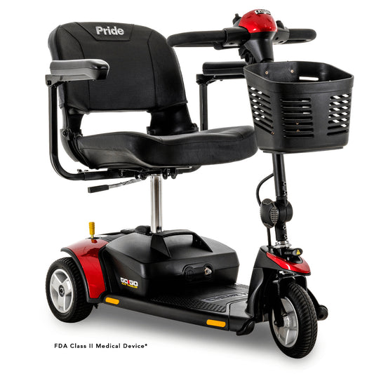 Red Pride Go Go Elite Traveller® 3-Wheel Scooter 12AH Battery - Angled View
